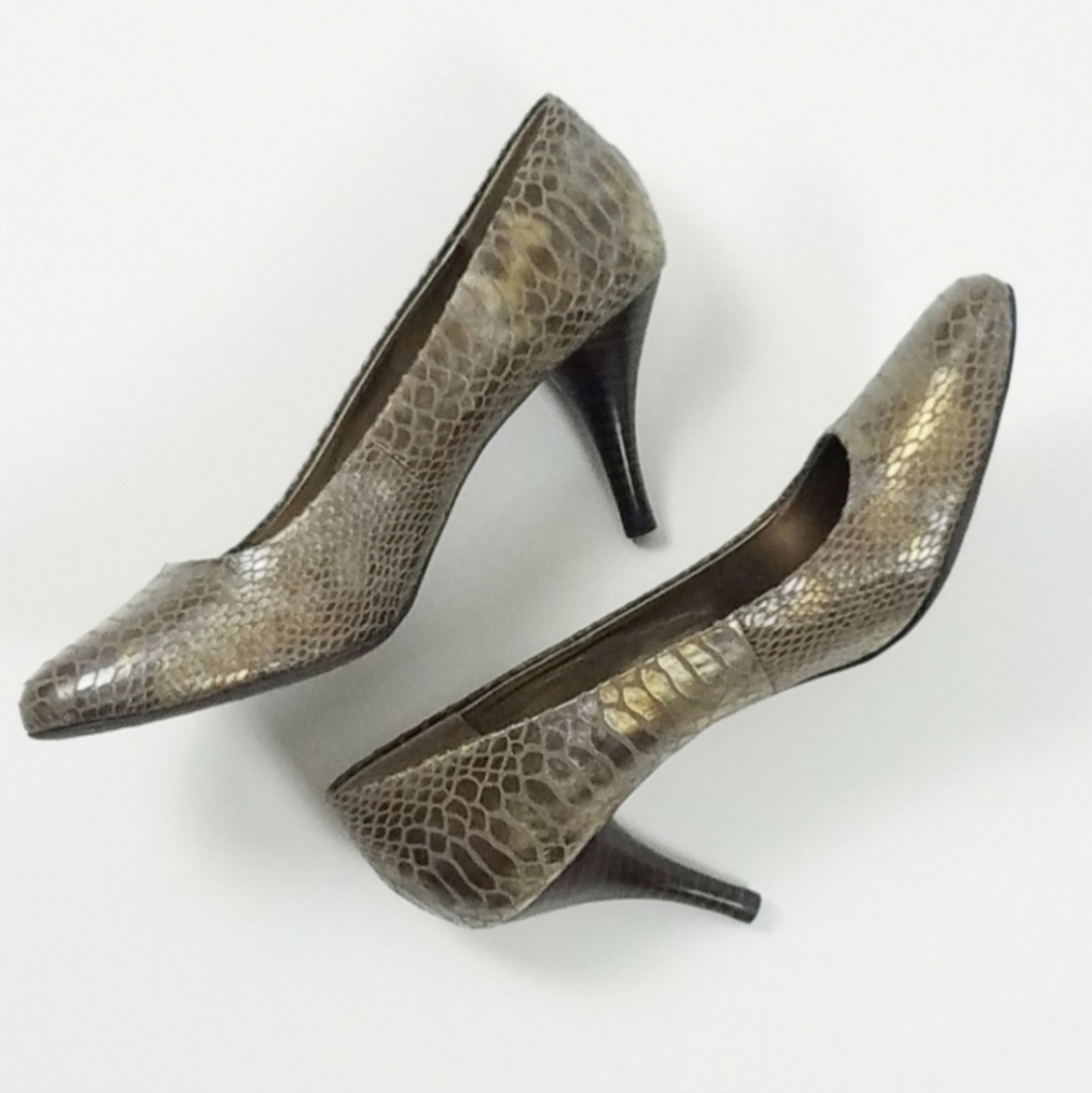 Bandolino Metallic Snake Print Heels